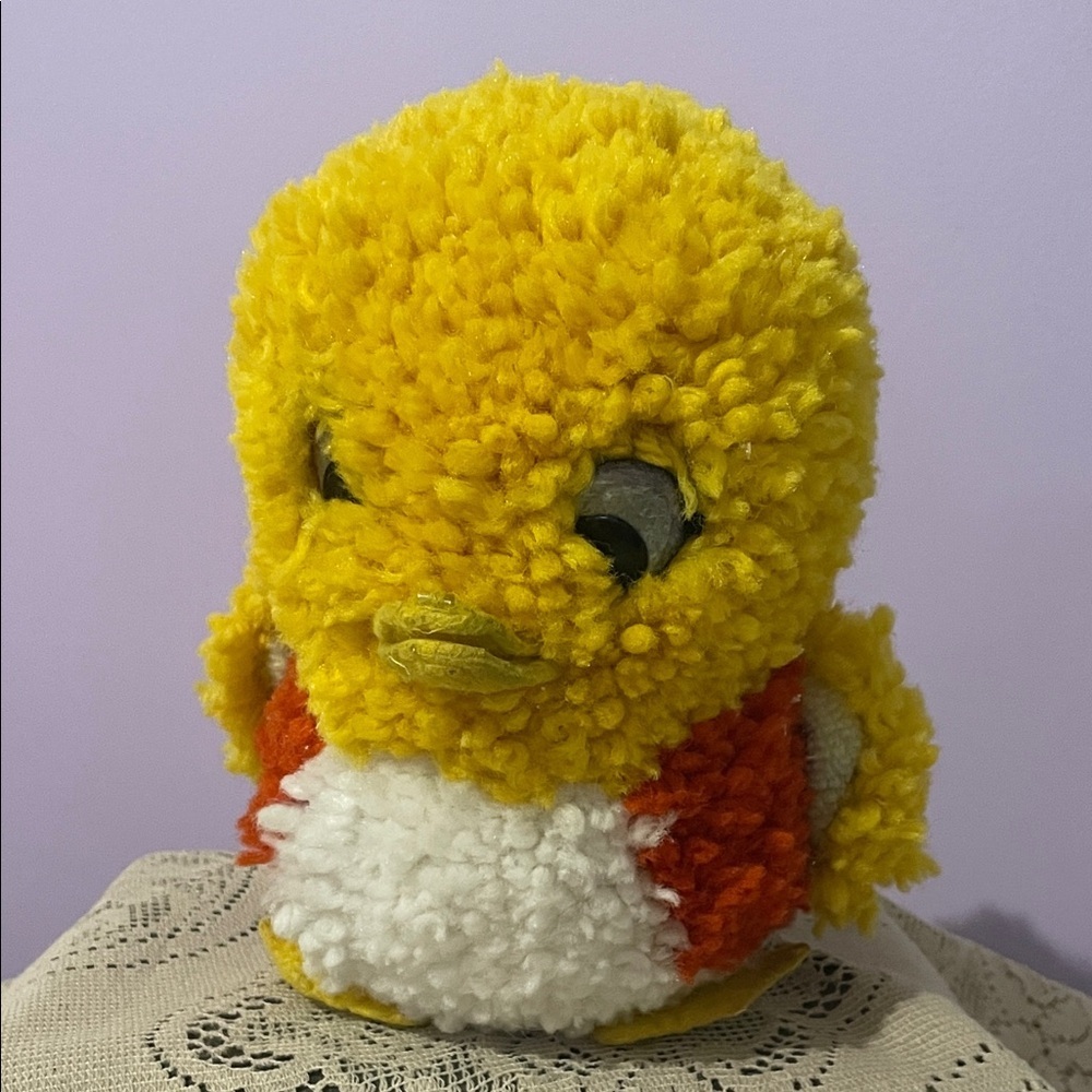 Vintage Yellow Plush Chick  Pom Stuffed Animal